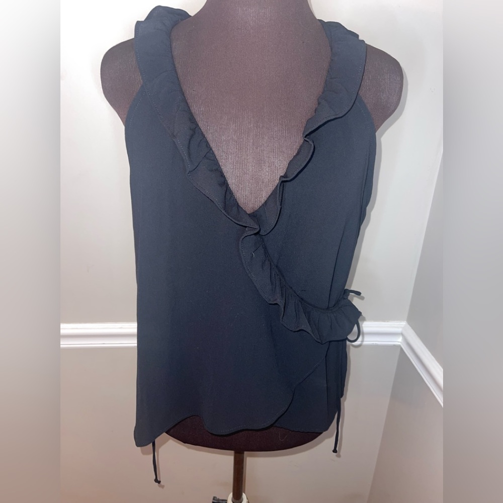 Leith Ruffle Black Tank Top Wrap Small
